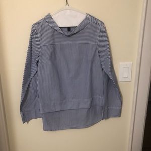 J. crew high/low blue and white stripe shirt